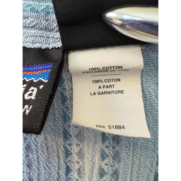 Patagonia Organic Cotton Button Up Short Sleeve Shirt Blue Stripe L - Picture 3 of 6